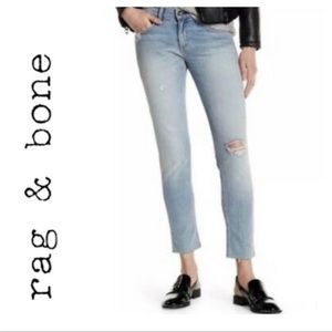 Rag & Bone Dre Capri Light Wash Slim Jeans Raw Hem Distressed Knee Size 26 EUC